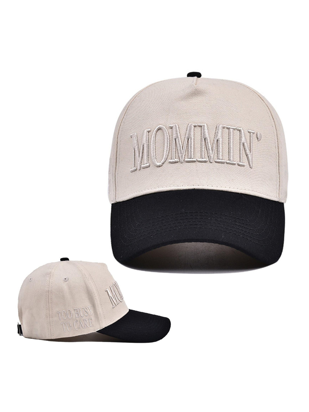 Mommin Trucker Hat for Women Embroidered Mom Baseball | Khaki Black | Size OS